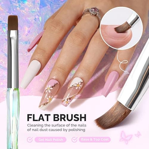 MelodySusie 4Pcs Nail Brush Kit, Flat/Oval/Angled/Carved Brushes Design for Gel Nail Art, Polish Application and Clean Up, Professional Manicure Tool Nail Brushes for DIY Home Salon Use thumbnail 3
