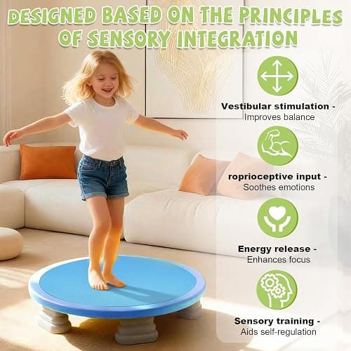 Kids Universal Trampoline Bounce Board for Boys and Girls Aged 3-12 Round Bounce Trampoline with Non-Slip Base，Kids Sensory Balance Training Equipment thumbnail 2