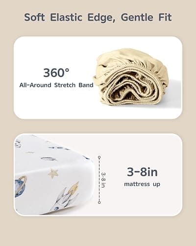 FIEMOL Baby Crib Sheets for Boys and Girls, Toddler Bed Sheets Fitted for 52”x28” Standard Crib and Toddler Mattresses, 4 Pack Soft Stretchy Microfiber Blue Space Astronaut thumbnail 6