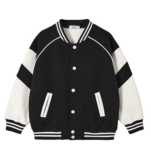Rolanko Girls Boys Baseball Jacket Varsity Style School Sweatjacket with Pockets Bomber Coat Outwear for Kids - Image 1