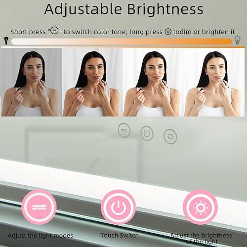 Umeiga Vanity Mirror with Lights, 32" x 22" LED Lighted Makeup Mirror, Smart Touch 3 Colors Dimmable, USB Charger, Large for Bedroom, Black - Black Usb Charing 80x55cm thumbnail 4