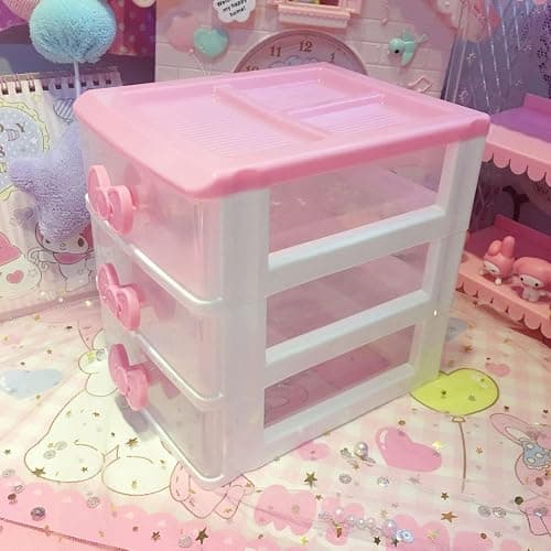 WQURC Lovely Girls Receiving Storage Cabinets Box Room Desktop Makeup Organizer With Three-tier Desk Receiving Drawers N Pink Bowknot (Classical) thumbnail 8