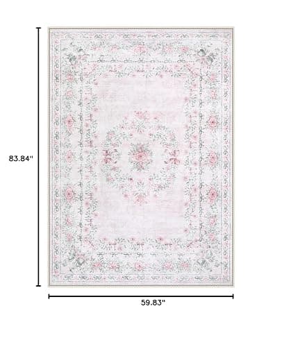 Wonnitar Floral Bow Pink Rug for Bedroom, Washable 5x7 Area Rug for Girls Nursery, Ultra-Thin Non Slip Soft Boho Carpet for Kids Room Dorm Living Room, Light Pink thumbnail 2