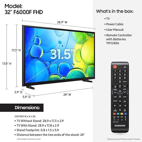 SAMSUNG 32-Inch Class Full HD F6000 Smart TV (2025 Model) HDR, Object Tracking Sound Lite, Knox Security, One UI Tizen, Smart TV thumbnail 2