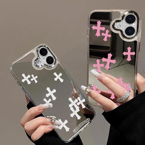 xoniery Compatible with iPhone 16 Plus Case Cute Glossy Mirror Back Case,Pink Cross Pattern,Senior Shockproof Protection for iPhone 16 Plus Case for Women Girls thumbnail 3