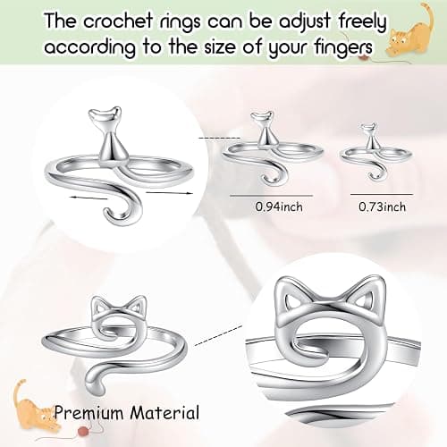 Juszok Crochet Rings for Crocheting Adjustable Crochet Tension Ring for Finger Cat Yarn Guide Ring Knitting Crochet Accessories with Box for Women 3Pcs thumbnail 2