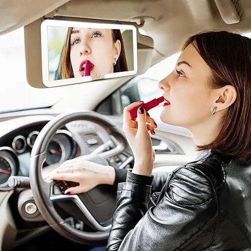 Car Sun Visor Vanity Mirror, 3 Light Modes & 60 LEDs, Rechargeable Dimmable Touch Screen Travel Makeup Mirror,Universal for Truck SUV-Car Accessories Essentials for Women（White） thumbnail 2