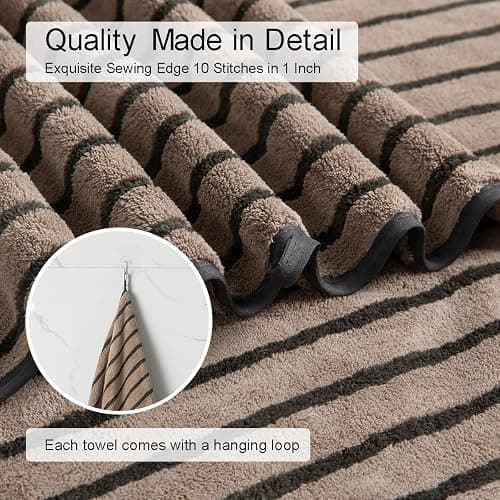 8 Pcs Polyester Brown Cabana Stripe Large Bath Towel Set-2 Bathroom Towels,2 Hand Towels,4 Washcloths Lightweight 600GMS Bath Sheet Absorbent Shower Towel Quick Dry Beach Chair Spa Gym Hotel Towels thumbnail 9