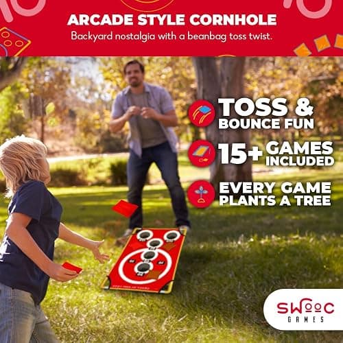 SWOOC Games - Coney Island Toss™ - Arcade Style Cornhole Board Set w/Carrying Case & 15+ Games - Corn Hole Games for Adults - Kids Bean Bag Toss Game - Kids Cornhole Set w/Bags - Outdoor Yard Games thumbnail 2