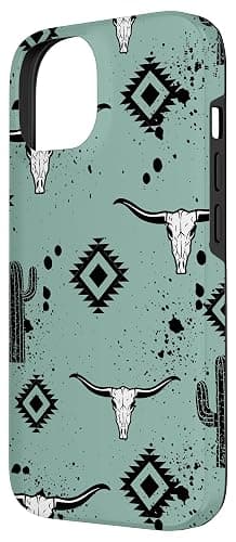 Western Country Aztec Bull Skull Cactus Cacti Pattern Case for iPhone 14 thumbnail 2