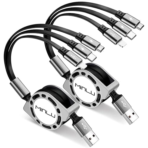 Multi Charging Cable 3A, [2Pack 4ft] Retractable Multi Charging Cord 3 in 1 Fast Charger Cord, USB C Charger Adapter with Lightning/Type C/Micro USB Ports for Cell Phones/iPhone/Samsung/PS/Tablets - Image 1
