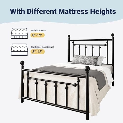 Allewie 14'' Twin Size Metal Platform Bed Frame, Vintage Headboard, Black | 45'' Tall Victorian Headboard/Footboard/Mattress Foundation/Under Bed Storage/No Box Spring Needed/Easy Assembly/Noise Free thumbnail 8