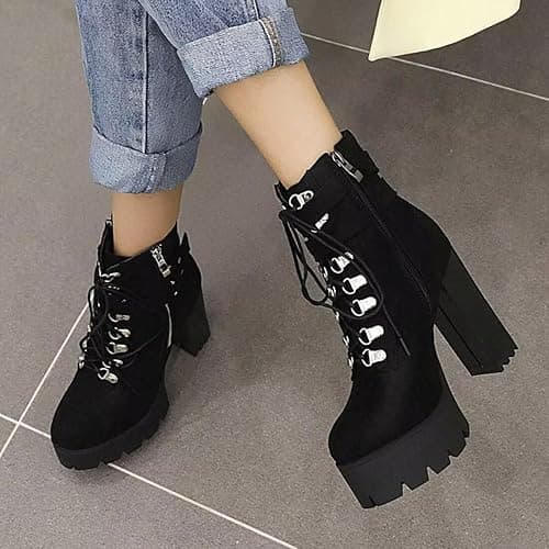 Agodor Women's Goth Platform Combat Booties Lace up Round Toe Chunky High Heel Gothic Ankle Boots thumbnail 4