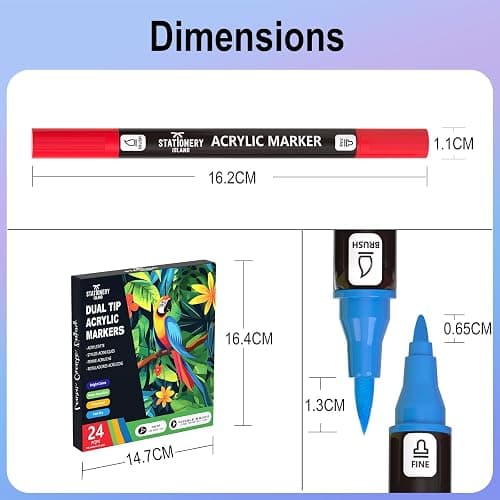 STATIONERY ISLAND Permanent Acrylic Paint Pens 24 Colours – Dual Tip Markers for Rock, Pumpkin, Stone, Glass, Ceramic, Wood & Fabric – Fine & Brush Tip Water Based Paint Pens for Halloween Crafts thumbnail 2