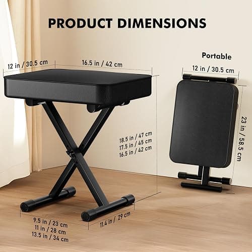 GLEAM Keyboard Stand and Bench Set, Double X Style Digital Piano Stand Height from 19" to 38", Heavy Density Foam Padded Stool from 14" to 18" Black thumbnail 6