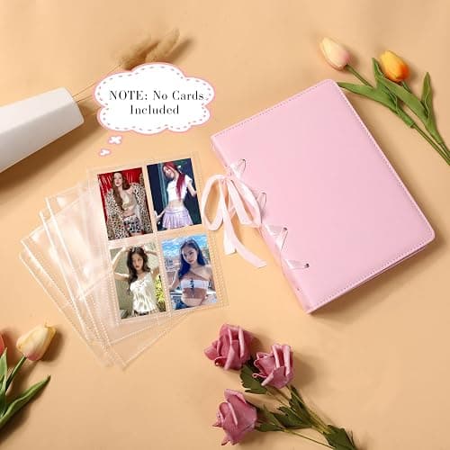 A5 Ballerina Kpop Photocard Binder - 6 Ring Kpop Photo Card Binder with 20 Pack 4-pocket Card Pages, PU Leather Kpop Collect Book, Pink Binder Album for Organizing K-pop Photocards thumbnail 2