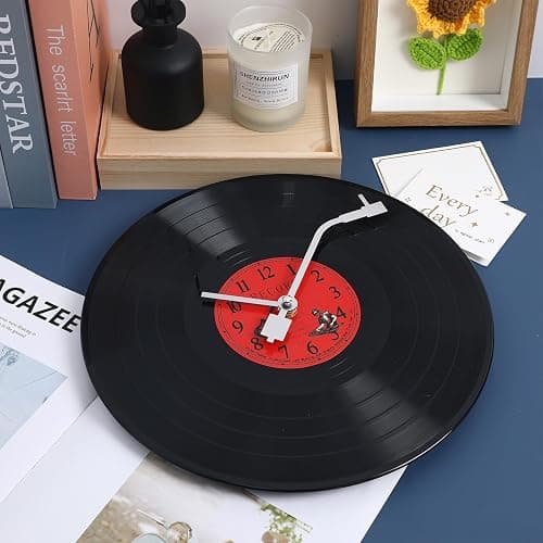 Beavorty Vintage Office Decor Vinyl Record Wall Clock Music Vinyl Clock Record Player Themed Movie Theme Wall Aesthetics Room Vintage Office Ocean thumbnail 2