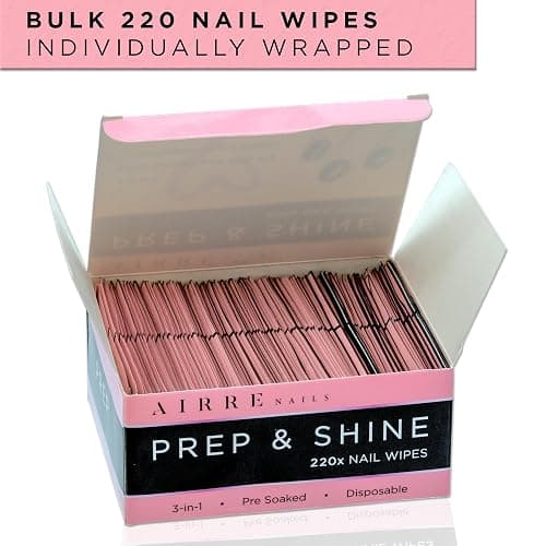 AIRRE 220 Professional Alcohol Prep & Shine Nail Wipes (3in1) Alcohol Wipes for Gel-Nails, Acrylic Nails, Press-On Nails & Tips. Removes Sticky Gel-Layer Residue, Preps UV/LED Gel-Polish & False Nails thumbnail 7