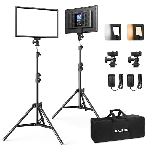 RALENO 13" Edge-Lit LED Video Light Panel Kit (2-Pack), Bi-Color 2500K-6500K Soft Studio Lights with CRI 95+, 75" Stand & 8000mAh Battery, Photography Light for Streaming/Zoom/YouTube/Makeup - Image 1