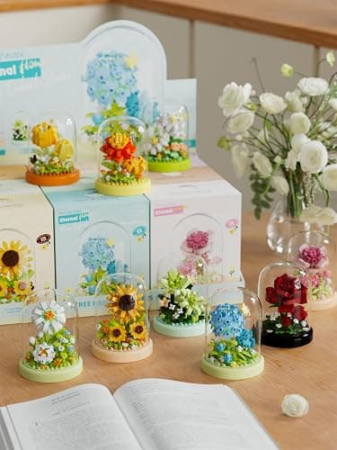 Sacblirr China Rose Secret Mini Flower Building Blocks Toy with Dust Cover | Dust cover set creative assembly bonsai tree. Elegant botanical arrangement micro blocks model for home decor bricks thumbnail 6