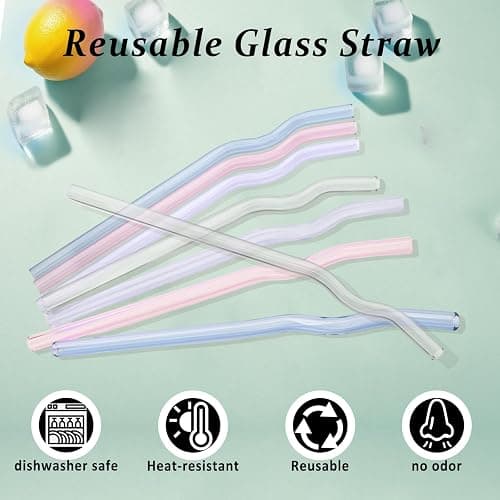 8 Pcs Reusable Wavy Glass Straws, Colorful Glass Straws Shatter Resistant 7.9" X 8mm Cute Drinking Straw with 2 Cleaner Brushes for Hot/Cold Beverages, Milk, Coffee, Juice, Wine thumbnail 3