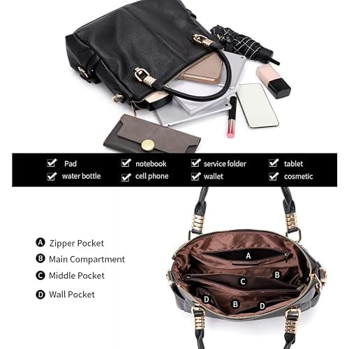 Kattee Top Handle Handbag for Women,Soft Genuine Leather Purses and Handbags Satchel Tote Shoulder Bag with Crossbody Strap thumbnail 6