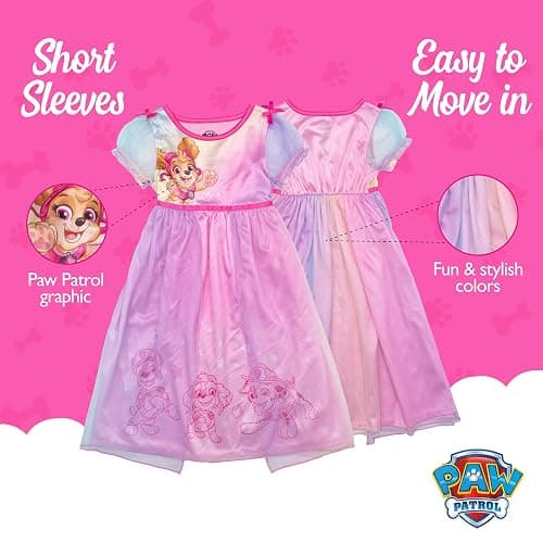 Paw Patrol Girls' Fantasy Gown Nightgown, RAINBOW SKYE thumbnail 5