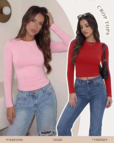 TNNZEET Long Sleeve Shirts for Women Fall Fashion Workout Crop Top Y2K 2026 | Slim Fitted Basic Tee,Soft Stretchy Underscrub,Workout & Business & Going Out,Daily Wear School Teacher Outfit,Winter Clothes thumbnail 4