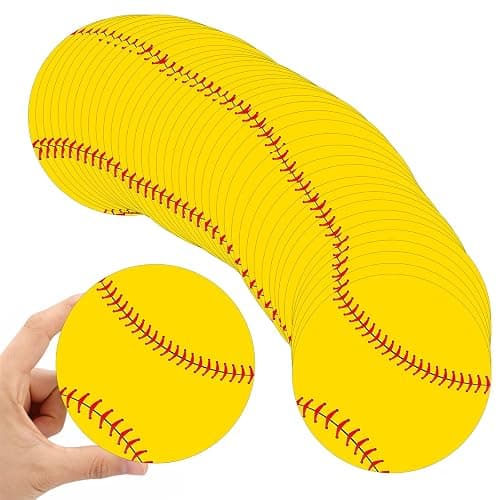 Tenceur 80 Pcs Softball Cutouts 5.91 Inch, Sports Party Decorations DIY Paper Ball Cut Outs with Glue Points, Bulletin Board Poster Sport Theme Party Birthday Baby Shower Game Day Wall Decor Supplies - Image 1