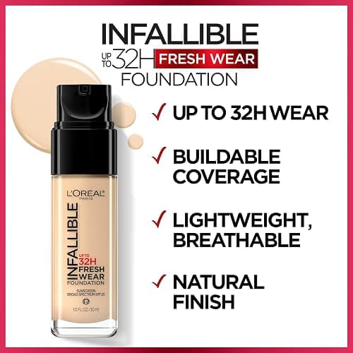 L'Oreal Paris Makeup Infallible Up to 32 Hour Fresh Wear Lightweight Foundation, 390 Rose Pearl, 1 Fl Oz, Packaging May Vary thumbnail 3
