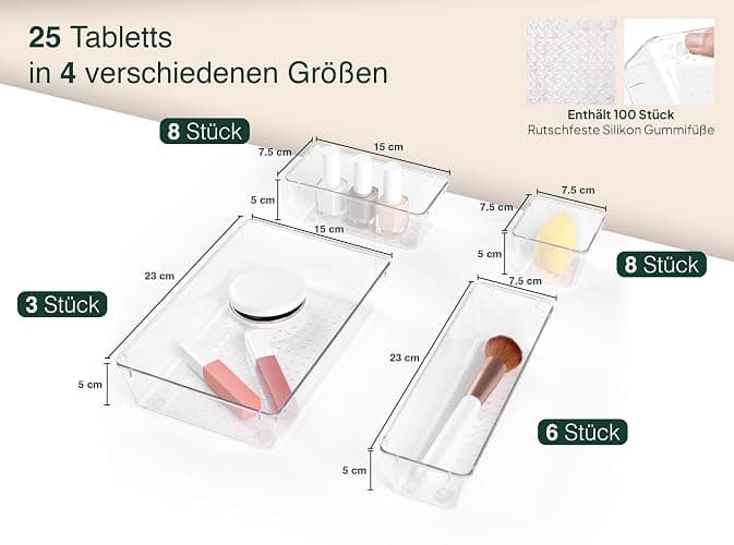 uandu Schubladen Organizer, 25er Set, Schreibtisch Organizer, Küchen Organizer, Organizer Schubade, Schminktisch Organizer, Make up Organizer, Schubladentrenner, Badezimmer Organizer, Organizer Küche thumbnail 2
