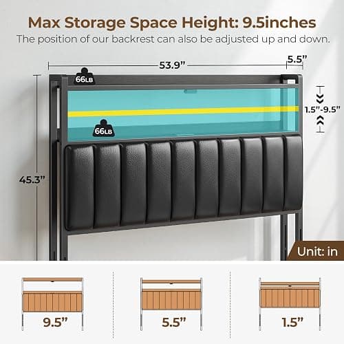Rolanstar Headboard for Full Size Bed with Storage, 60,000 DIY Color of LED Light, Head Board with USB & Type C Port, Height Adjustable, Black Upholstered Cabeceras de Cama Comfortable Modern, Leather thumbnail 2