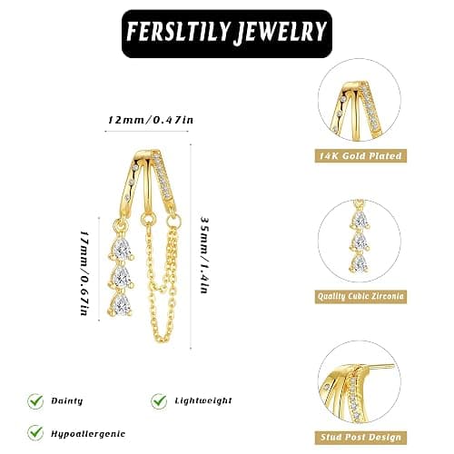 fersltily Dangle Earrings for Women 14K Gold Plated Chain Earrings Ligheweight Hypoallergenic Huggie Drop Stud Earring for Women Jewelry Trendy thumbnail 6