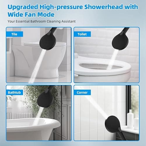 Hibbent All Metal High Pressure Rainfall 10'' Shower Head, CUPC Certified Handheld Showerhead Combo, 12'' Adjustable Shower Extension Arm, 10-Spray, 71'' Hose, Adhesive Showerhead Holder, Matte Black thumbnail 9