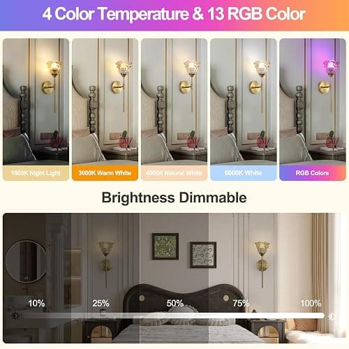 XIYOUVE 2 Pack Battery Operated Wall Sconce with Amber Glass Shades, Wireless Rechargeable RGB Wall Light with Remote Control, for Bedroom Mirror Living Room, ETL Listed thumbnail 4
