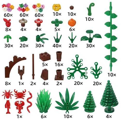 Garden Plants Building Bricks Accessories Flowers Bushes Palm Trees Leaves Shrubs Vines Green Grass Bulk Botanical Pieces and Parts Block Toys for Jungle Forest Park Decor Compatible with Major Brands thumbnail 6