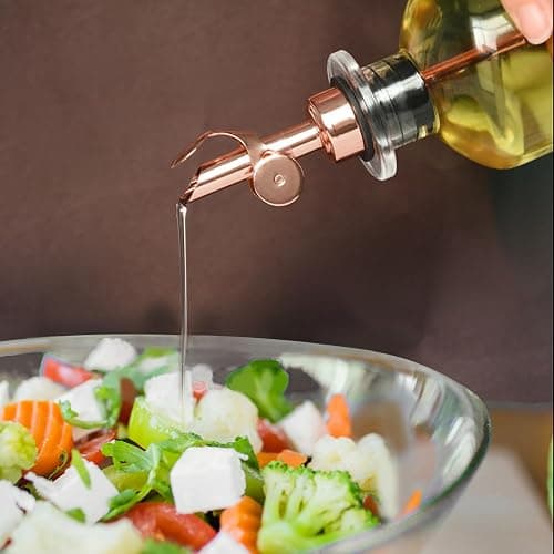 Olive Oil Dispenser Spout Stainless Steel Auto Flip Pourer 2Pk Rose Gold | 304 stainless steel, auto flip-top, leak-proof stopper, fits standard oil bottles, easy clean, for kitchen & cocktail use thumbnail 2