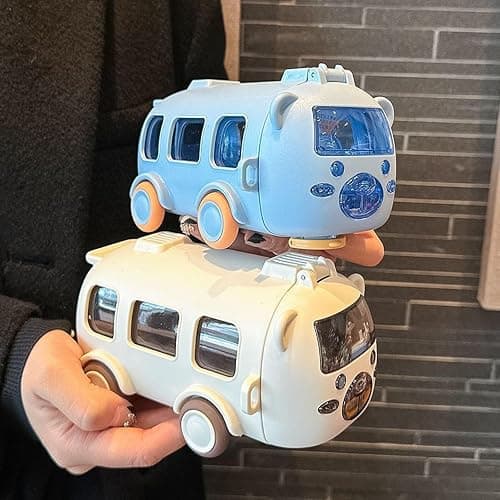 Portable Water Cup in Bus Shape, Water Cup in Bus Shape with Strap 16.9 Oz, 360° Leak-Proof Portable Water Bottle, Cute Cartoon Flip Top Straw Water Bottle for Kids, Sports Travel (White) thumbnail 3