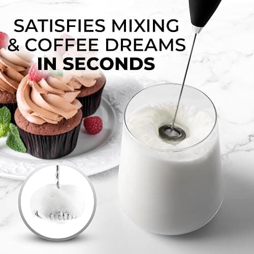 Zulay Kitchen Powerful Milk Frother Wand With 2 Duracell Batteries - Ultra Fast Handheld Drink Mixer - Electric Whisk Foam Maker for Coffee, Lattes, Cappuccino, Matcha, Hot Chocolate & Creamer - Black thumbnail 3