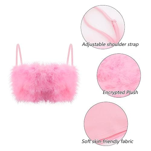 TYNORA Women's Faux Fur Crop Top Spaghetti Strap Tube Tops Strappy Cami for Concert Club Party thumbnail 7