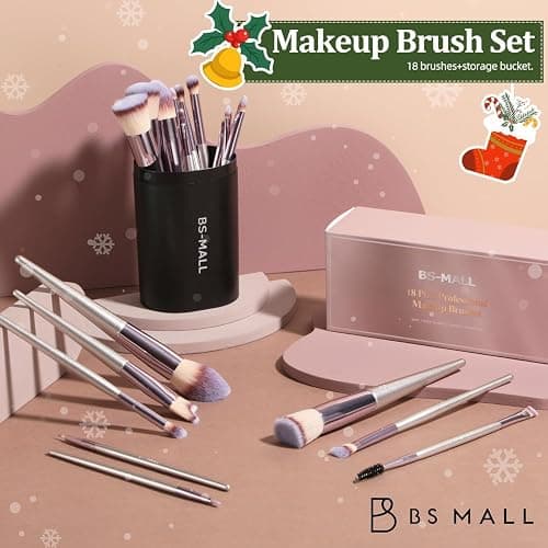 BS-MALL Makeup Brush Set 18 Pcs Premium Synthetic Foundation Powder Concealers Eye shadows Blush Makeup Brushes with black case thumbnail 6