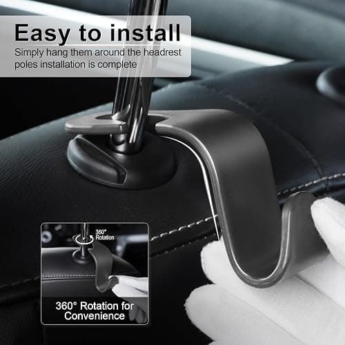 LivTee Car Seat Headrest Hook, Auto Seat Hook Hangers Storage Organizer Interior Accessories for Purse Coats Umbrellas Grocery Bags Handbag, 4-Pack thumbnail 4