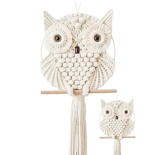 Achart Owl Macrame Wall Hanging-Hand Woven Boho Tapestry-Macrame Owl-Macrame Wall Decor-Boho Bedroom Decor-Owl Decor for Living Room Nursery (Beige-L&S) - Beige-L&S - Image 1