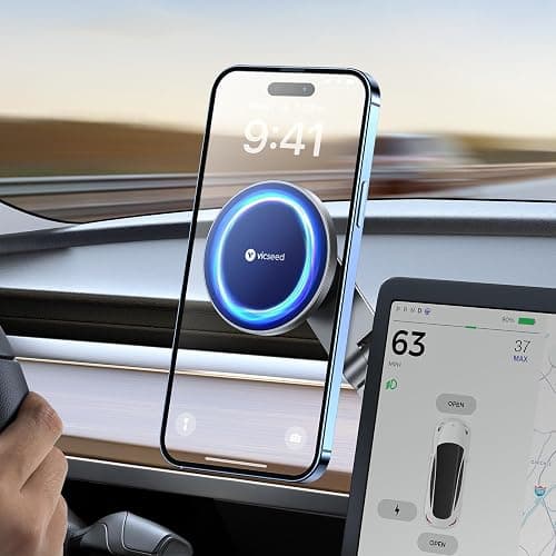 VICSEED Tesla Phone Mount【Strongest Magnet Power】 Foldable Hidden Tesla Phone Holder Fit for All Phones, Tesla Model 3/Y/Cybertruck Accessories, Tesla Model 3 Model Y for MagSafe Car Mount - Blue - Image 1
