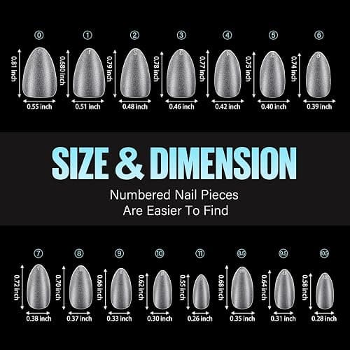 TOMICCA Short Almond Nail Tips - 450Pcs Acrylic Nail Tips Kit, 15 Sizes Pre Buffed Almond False Tips, Full Cover Double-sided Matte Nails for Nail Art Extension Press on Nails Christmas thumbnail 6