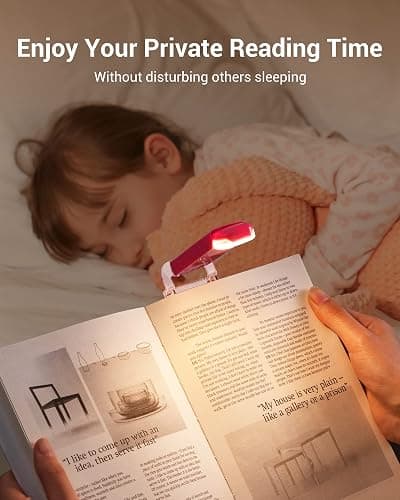 DEWENWILS USB Rechargeable Book Reading Light, Warm White, Brightness Adjustable, LED Clip on Book Lights for Reading in Bed, Car Reading Light for Kids, Bookworms (Pink) thumbnail 6