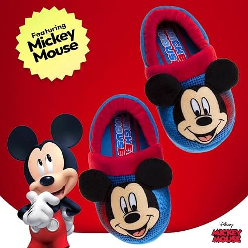 Disney Boys’ Mickey Mouse Cozy Plush Fuzzy Non-Slip Non-Skid Slippers for Boys (Toddler/Little Kid) thumbnail 3