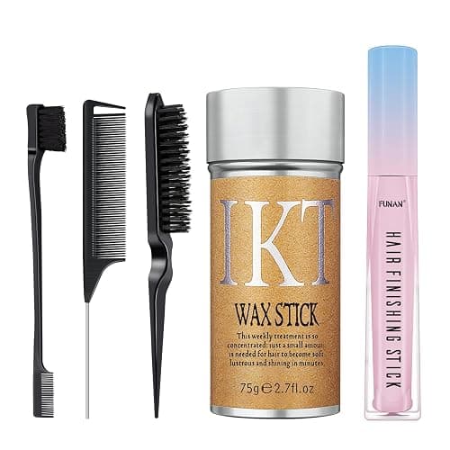 5 Packs Set Hair Wax Stick,Hair Finishing Stick and Edge Brush Rat Tail Comb Bristle Hair Brush,Slick Stick for Hair Non-greasy Styling Hair Pomade Stick,Hair Bun Hair Accessories for Women Grils - Image 1