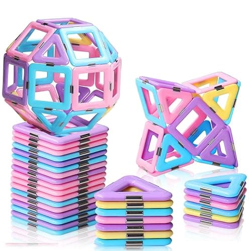 Magnetic Tiles Toddler Toys for 3 4 5 6 7 8 Year Old Girls, Macaron Building Blocks Basic Set for Kids Age 3-5, Magnet STEM Sensory Montessori Toys for Kids Age 3-6, Birthday Gifts Ideas for Girls 2-4 - Image 1