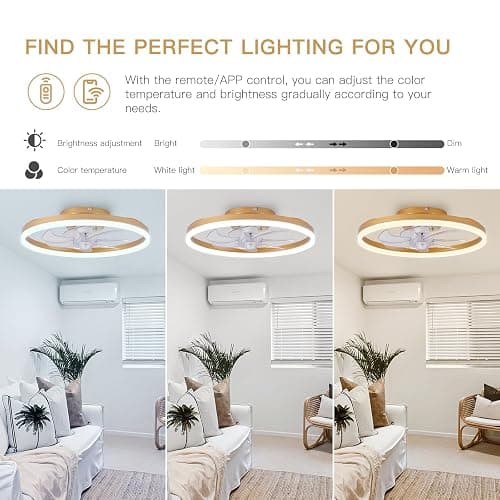 STERREN Modern Gold Ceiling Fans with Lights,20" Dimmable Flush Mount Low Profile Ceiling Fans with Remote Control,Indoor Smart Ceiling Fan with Light for Bedroom thumbnail 3